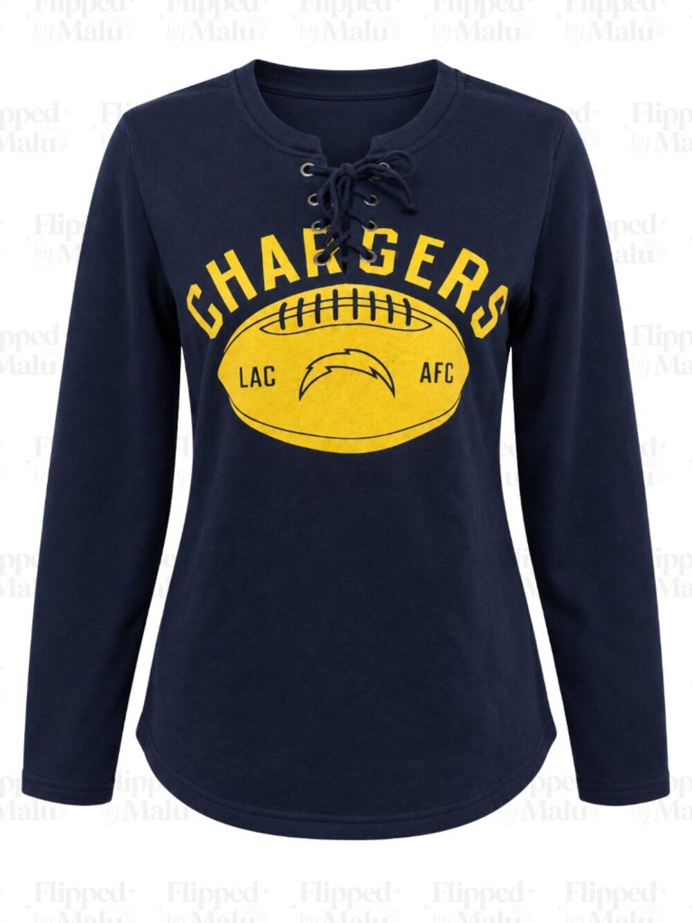NWT NFL Los Angeles Chargers Lace-Up Long Sleeve Shirt Women’s M Navy Gold